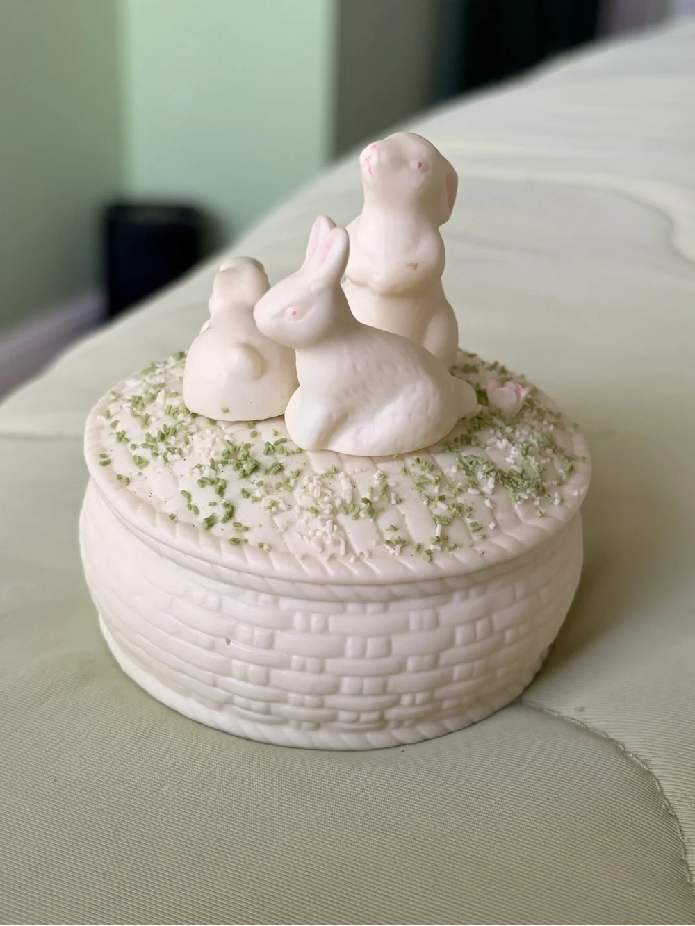 White Ceramic Bunny Trinket Box - Decorative Home Accent
